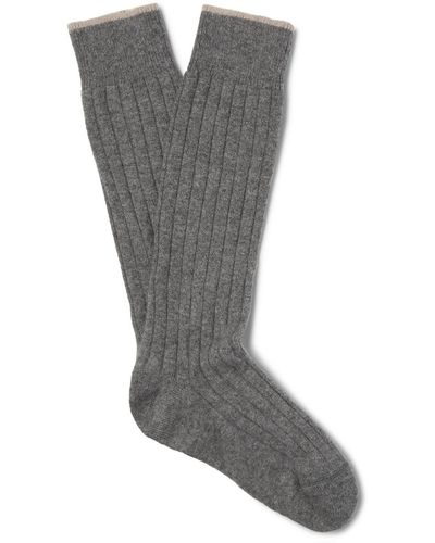 Brunello Cucinelli Ribbed Mélange Virgin Wool-blend Socks - Gray