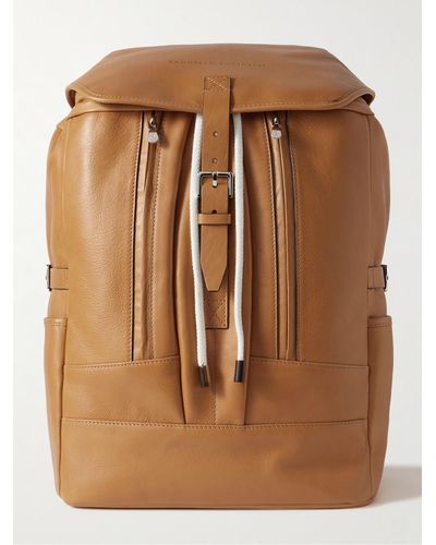 Brunello Cucinelli Logo-debossed Full-grain Leather Backpack - Brown