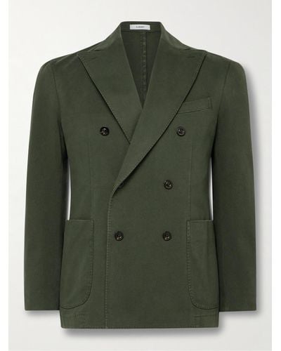 Boglioli Double-breasted Garment-dyed Stretch-cotton Twill Suit Jacket - Green