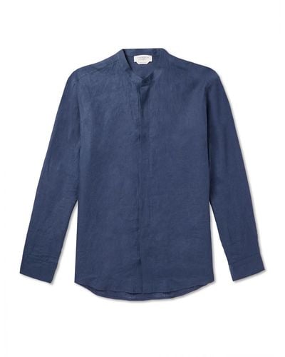 Gabriela Hearst Grandad-collar Linen Shirt - Blue
