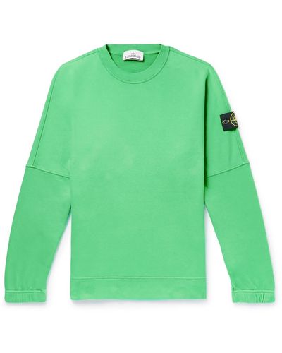 Stone Island Logo-appliquéd Dropped-shoulder Cotton-jersey Sweatshirt - Green