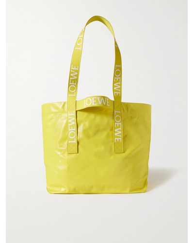 Loewe Webbing-trimmed Crinkled-leather Tote Bag - Yellow