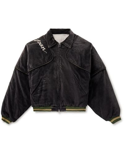 Kapital Sham Convertible Embroidered Cotton-velvet Bomber Jacket - Black