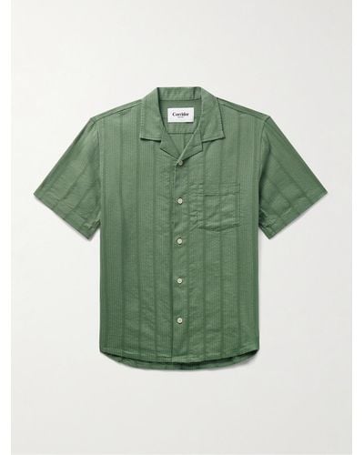 Corridor NYC Gestreiftes Hemd aus Seersucker aus einer Baumwollmischung mit Reverskragen - Grün