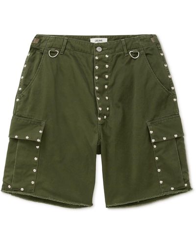 CELINE HOMME Straight-leg Studded Cotton-canvas Cargo Shorts - Green