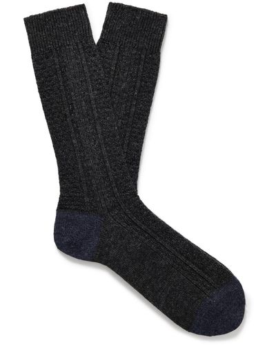 Anonymous Ism Two-tone Wool-blend Socks - Black