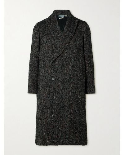 Blue Blue Japan Doppelreihiger Mantel aus Tweed aus einer Wollmischung - Schwarz