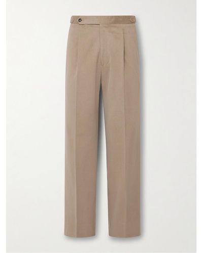 STÒFFA Tapered Pleated Brushed Cotton-twill Trousers - Natural