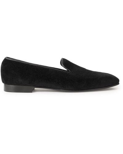 George Cleverley Windsor Leather-trimmed Cashmere Loafers - Black