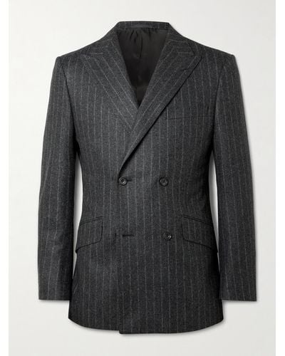 Kingsman Double-breasted Striped Wool-felt Suit Jacket - Black