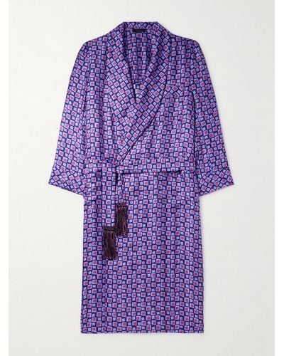 Charvet Belted Printed Silk-twill Robe - Purple