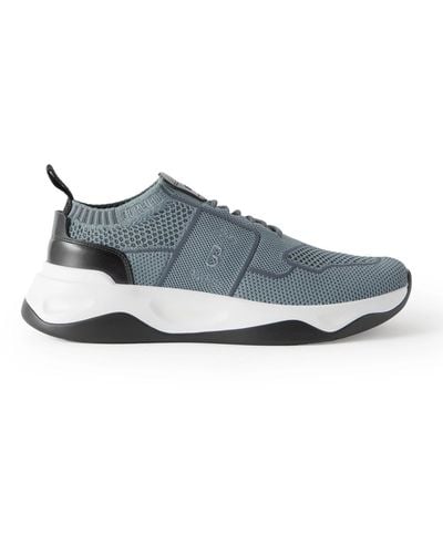 Berluti Shadow Leather-trimmed Stretch-knit Sneakers - Blue