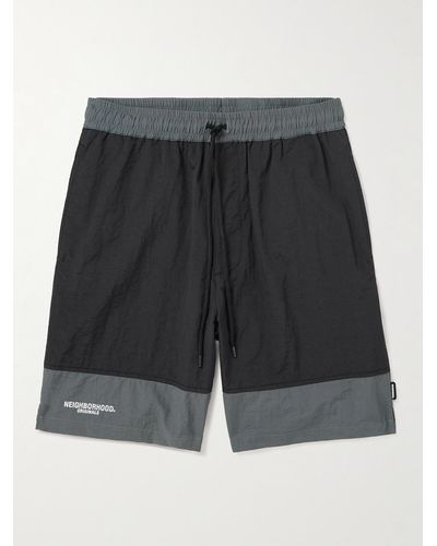 Neighborhood Straight-leg Logo-embroidered Taffeta Drawstring Shorts - Grey