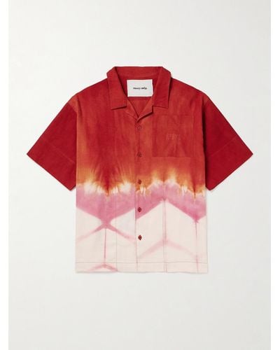 STORY mfg. Greetings Hemd aus einer Baumwoll-Leinenmischung mit Batikmuster und Reverskragen - Rot