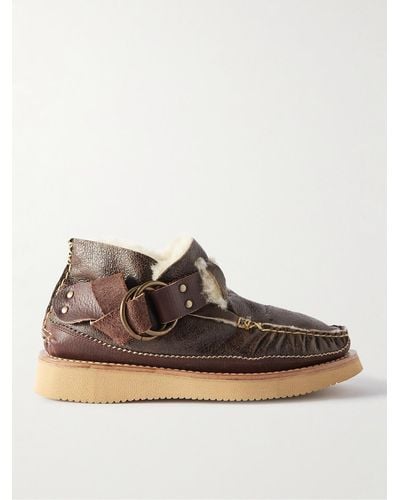 Yuketen Shearling-Lined Leather Boots - Marrone