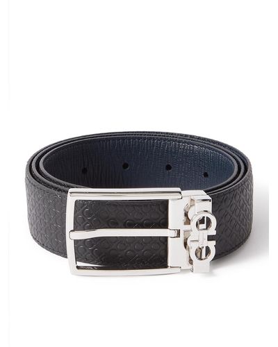 Ferragamo 3.5cm Reversible Debossed Leather Belt - Blue