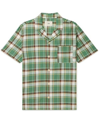 Folk Camp-collar Checked Cotton Shirt - Green