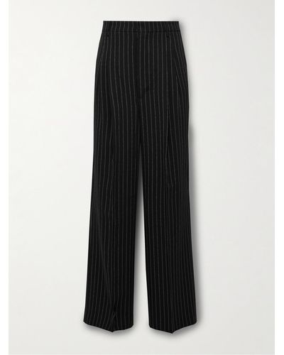 Ami Paris Wide-leg Pleated Pinstriped Wool Pants - Black