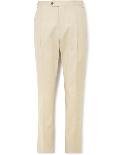 Saman Amel Slim-fit Straight-leg Pleated Cotton-blend Twill Pants - Natural