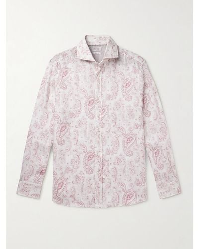 Brunello Cucinelli Camicia in lino con stampa paisley - Rosa