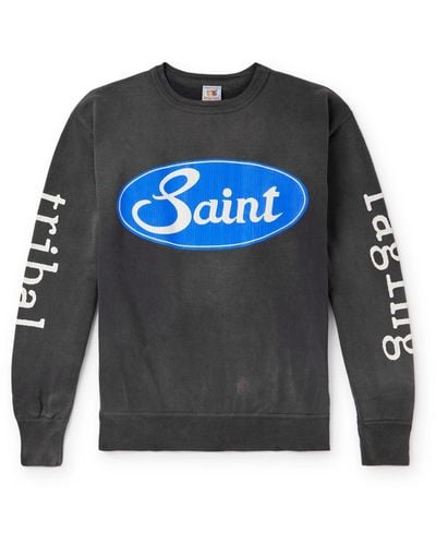 SAINT Mxxxxxx Logo-print Distressed Cotton-jersey Sweatshirt - Gray