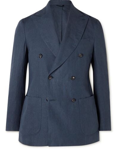 De Petrillo Double-breasted Linen Suit Jacket - Blue