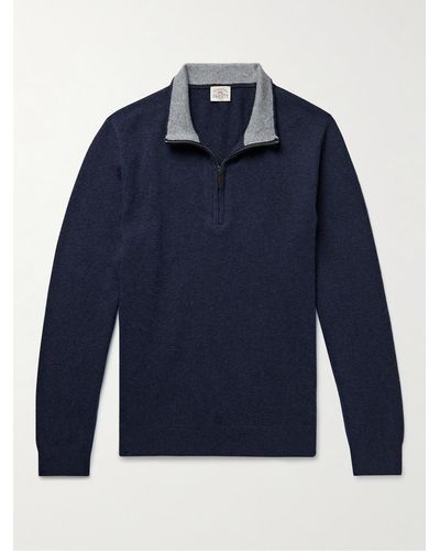 Faherty Jackson Hole Organic Cotton-blend Half-zip Sweater - Blue