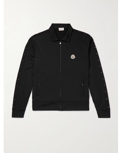 Moncler Logo-appliquéd Studded Grosgrain-trimmed Jersey Zip-up Sweatshirt - Black