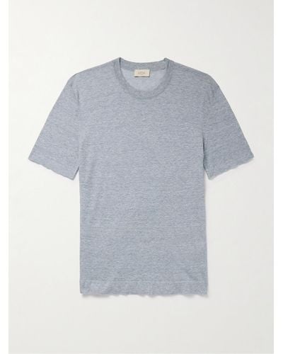 Altea Linen And Cotton-blend Jersey T-shirt - Blue