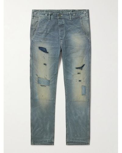 RRL Hopkins gerade geschnittene Jeans mit Kontrastnähten in Distressed-Optik - Blau