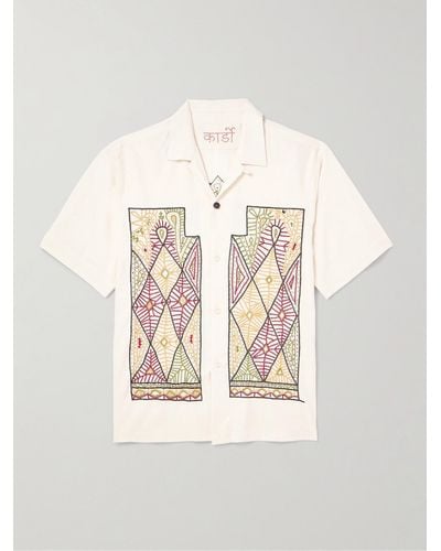 Kardo Craft Ayo Hemd aus Baumwolle mit Stickereien und wandelbarem Kragen - Weiß