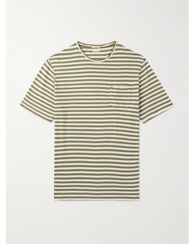Massimo Alba T-shirt in misto cotone e lino a righe Panarea - Bianco