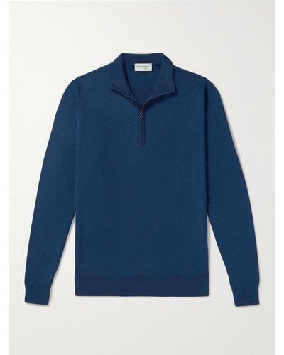 John Smedley Tapton Merino Wool Half-zip Sweater - Blue