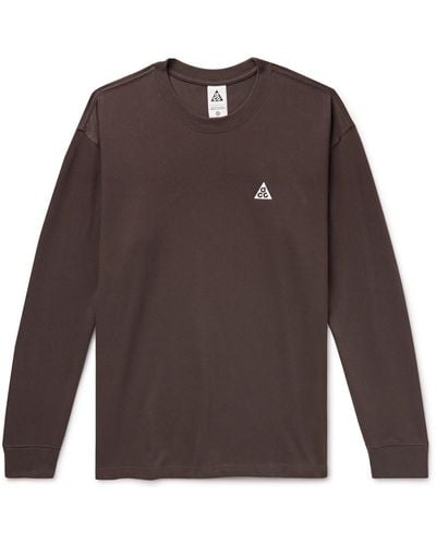 Nike Acg Logo-embroidered Jersey T-shirt - Brown