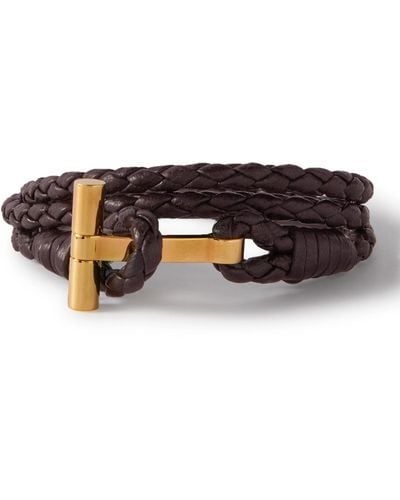 Tom Ford Woven Leather And Gold-plated Wrap Bracelet - Brown