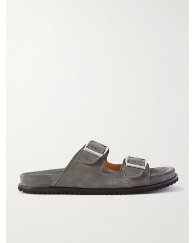 MR P. David Buckled Regenerated Suede By Evolo® Sandals - White