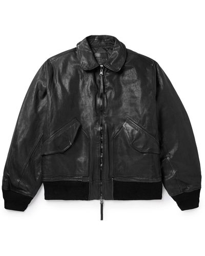 Monitaly Backlash Padded Leather Bomber Jacket - Black