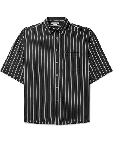 Acne Studios Setiter Oversized Logo-embroidered Striped Twill Shirt - Black