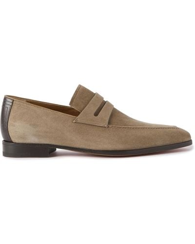 Berluti Leather-trimmed Suede Penny Loafers - Brown