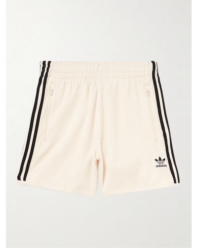 adidas Originals Straight-leg Striped Ribbed Cotton-jersey Drawstring Shorts - Natural