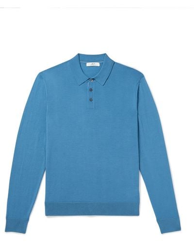 MR P. Slim-fit Merino Wool Polo Shirt - Blue