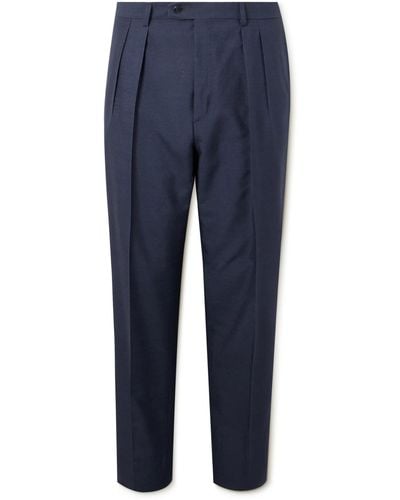 Brioni Ischia Straight-leg Pleated Silk Suit Pants - Blue