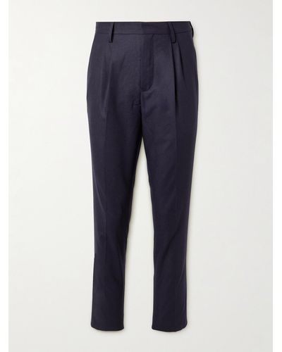 MR P. Tapered Pleated Wool-blend Flannel Trousers - Blue