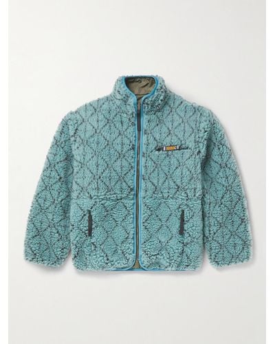 Kapital Sashiko Boa wendbare Jacke aus Fleece und Shell mit Print - Blau