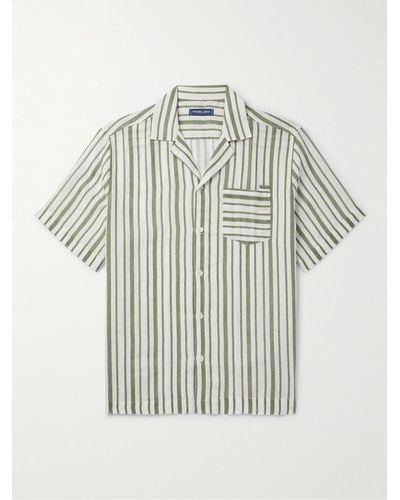 Frescobol Carioca Camicia in lino a righe con colletto aperto Angelo - Bianco