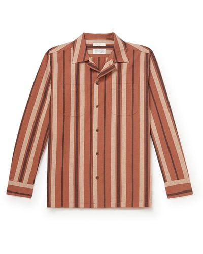 Nudie Jeans Vincent Camping Camp-collar Organic Cotton And Linen-blend Shirt - Orange