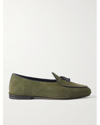 Rubinacci Marphy Tasselled Leather-trimmed Velour Loafers - Green