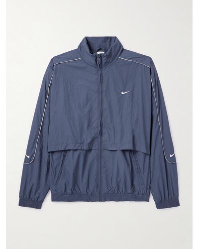Nike Solo Swoosh Logo-embroidered Nylon-taffeta Track Jacket - Blue