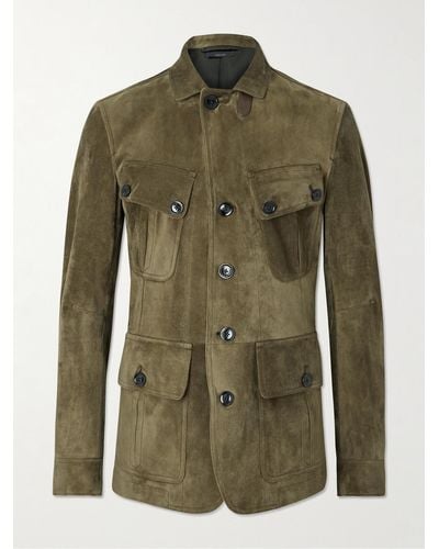 Tom Ford Field jacket in camoscio con finiture in pelle - Verde