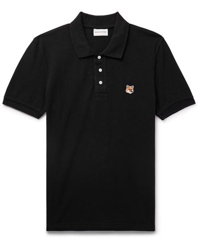 Maison Kitsuné Logo-appliquéd Cotton-piqué Polo Shirt - Black